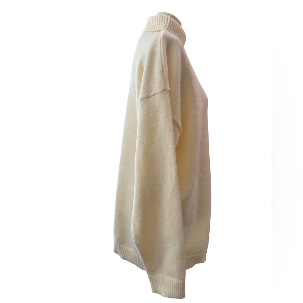 FLATWHITE Anthropologie Cream Turtleneck Sweater Side Buttons Women’s Large - Picture 6 of 8